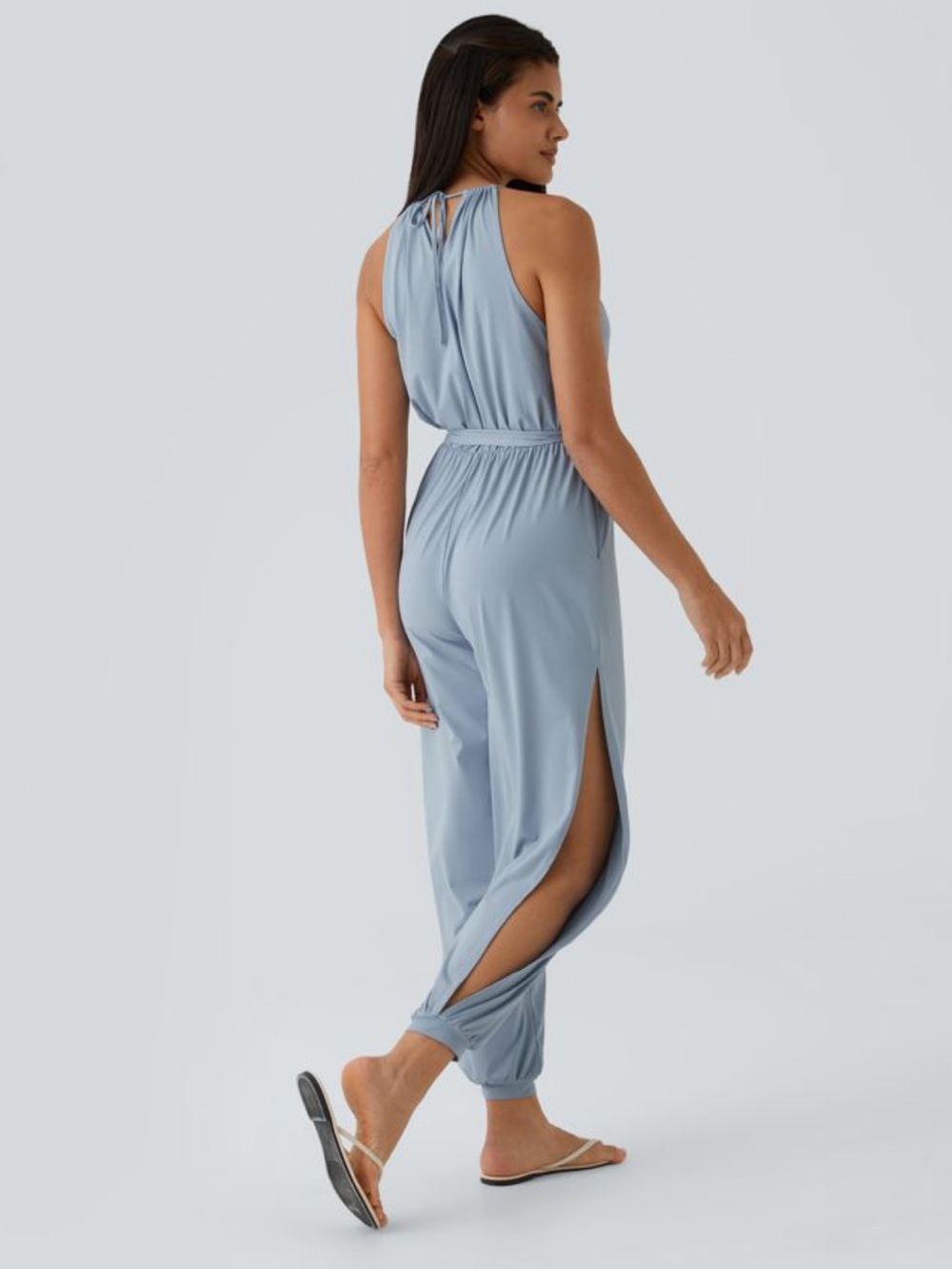 Halara Sleeveless Tie Back Belted Pocket Cut Out Cool Touch Jumpsuit-UPF50+   S - Picture 7 of 11